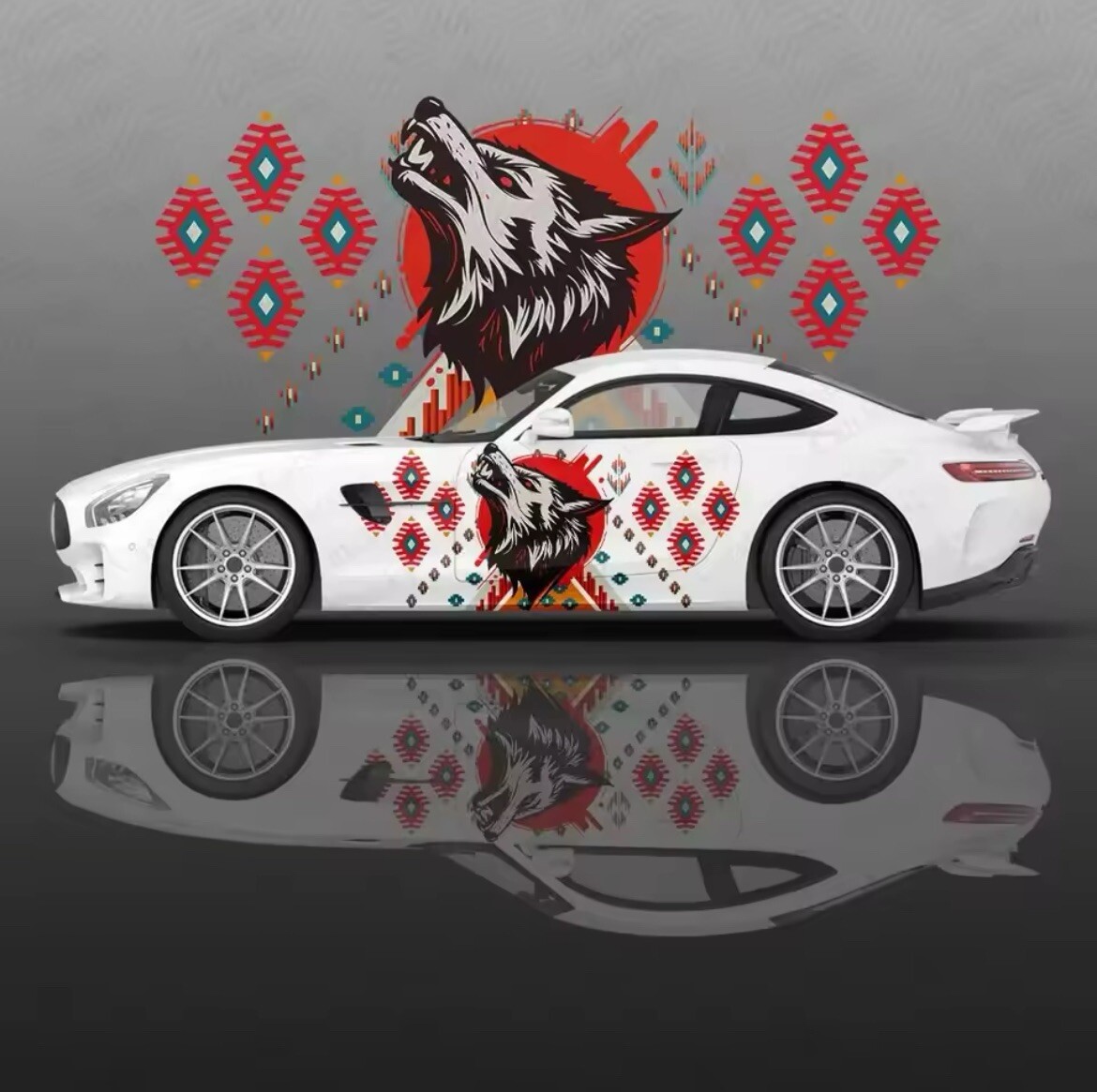 Both Sides Car Body Side Door Vinyl Wolf Native Inspired Vinyl Decal Universal