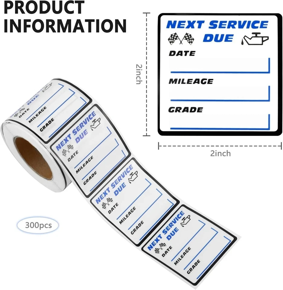 300PCS Car Oil Change Stickers for Windshield, Next Service Due Sticker,2″x2″