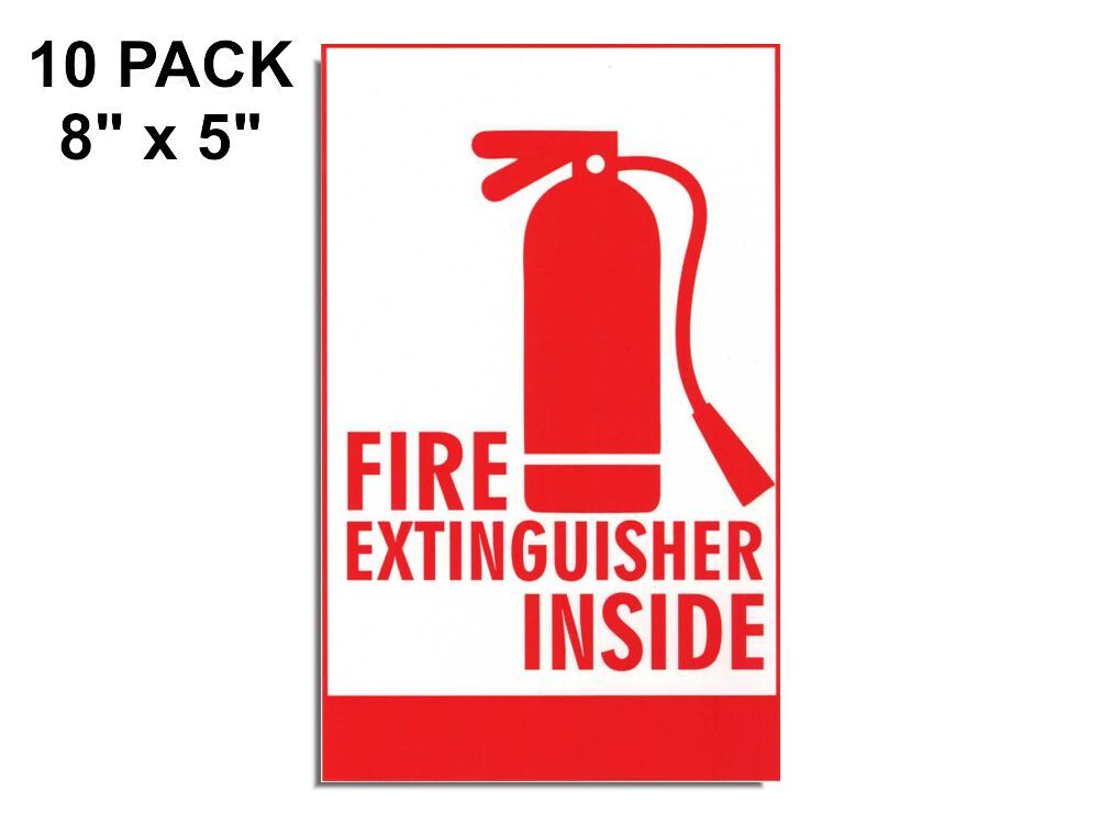10 PACK- 8″ x 5″ FIRE EXTINGUISHER INSDE Truck Trailer Vinyl Sticker Sign Decal