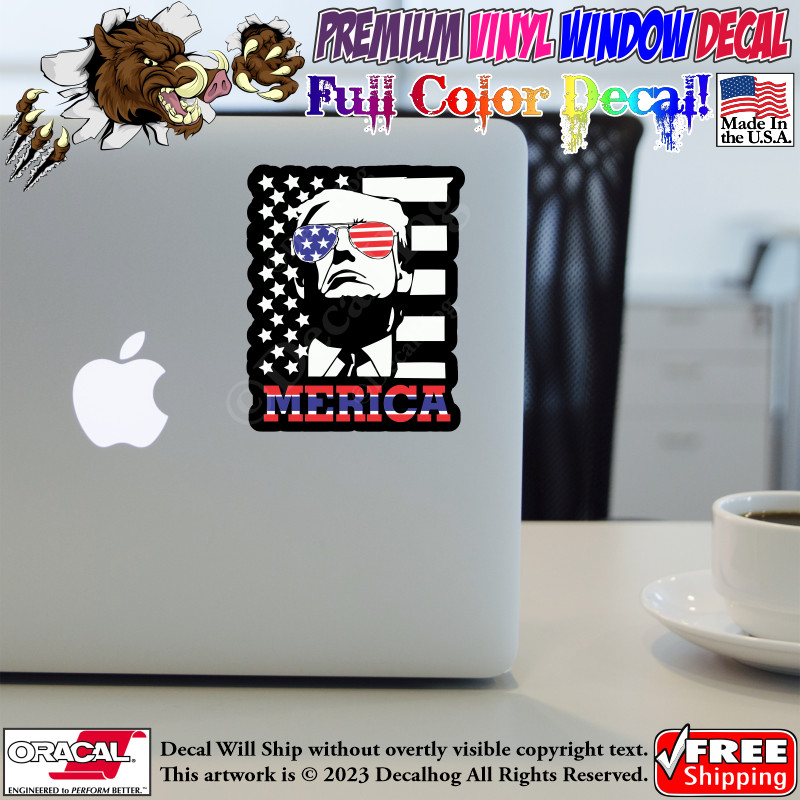 Merica Donald Trump Hip Shades Full Color Car Truck Window Vinyl Decal Sticker.