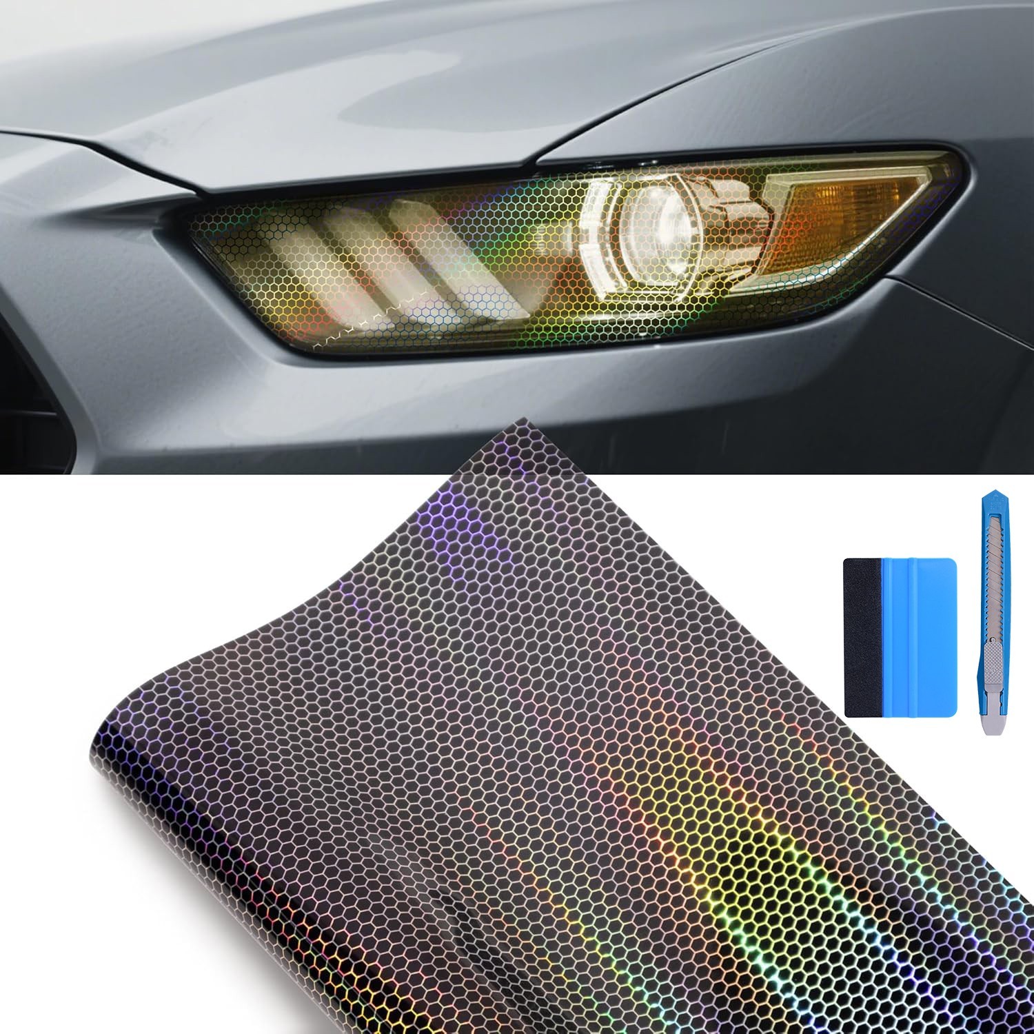 Car Headlight Taillight Transparent Honeycomb Design Lens Vinyl Protection Film