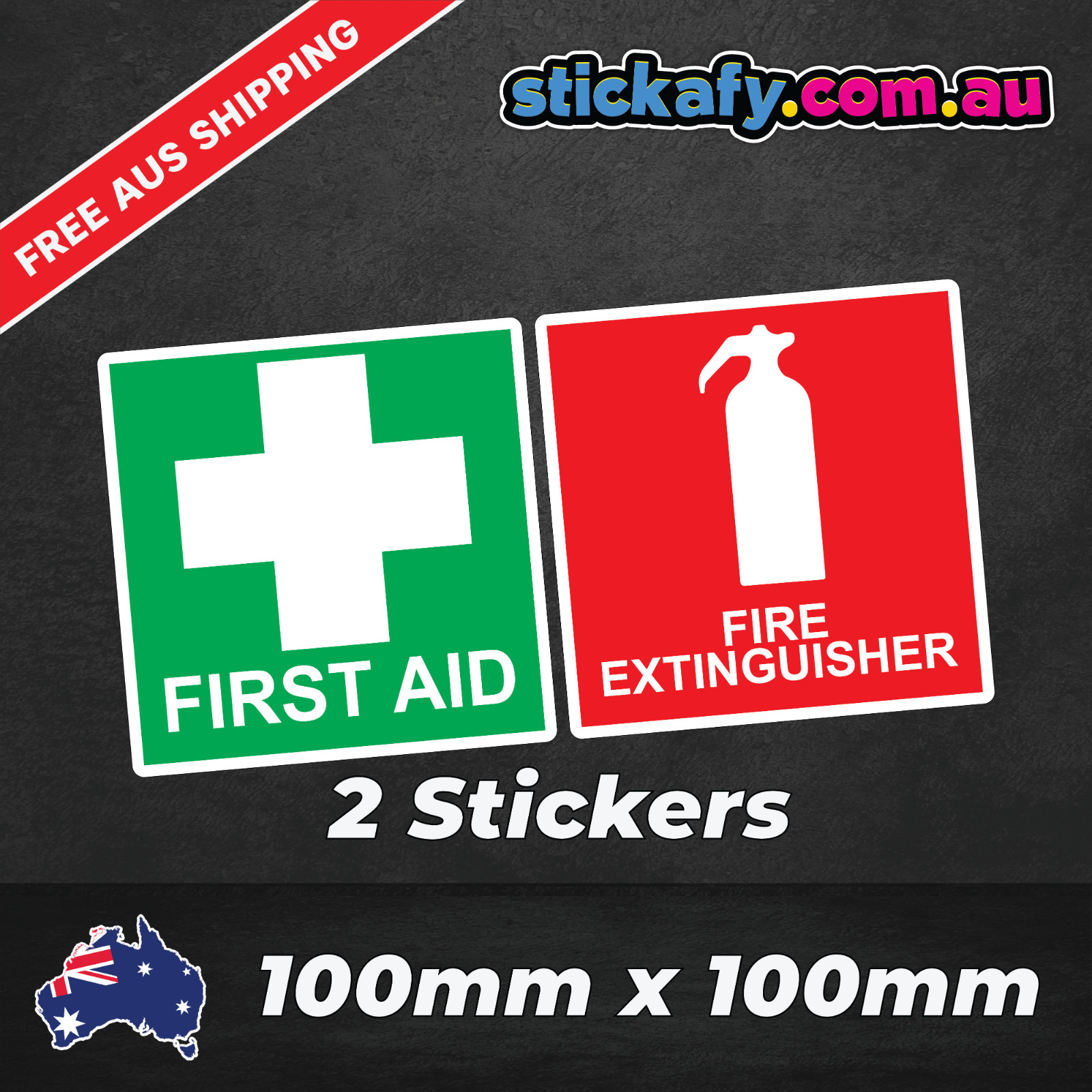 First Aid & Fire Extinguisher Sticker- Decal Safety Funny Joke Boat 4×4 aussie