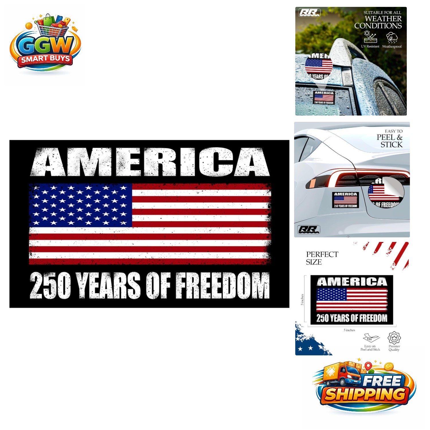 2026 Patriotic American Flag Bumper Sticker – Celebrate 250 of Freedom