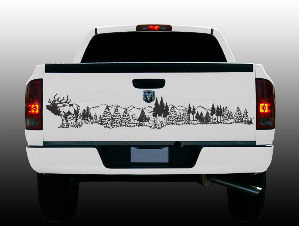 Wildlife Tailgate Graphic Elk Scene 60″ X 12″ Vinyl Decal