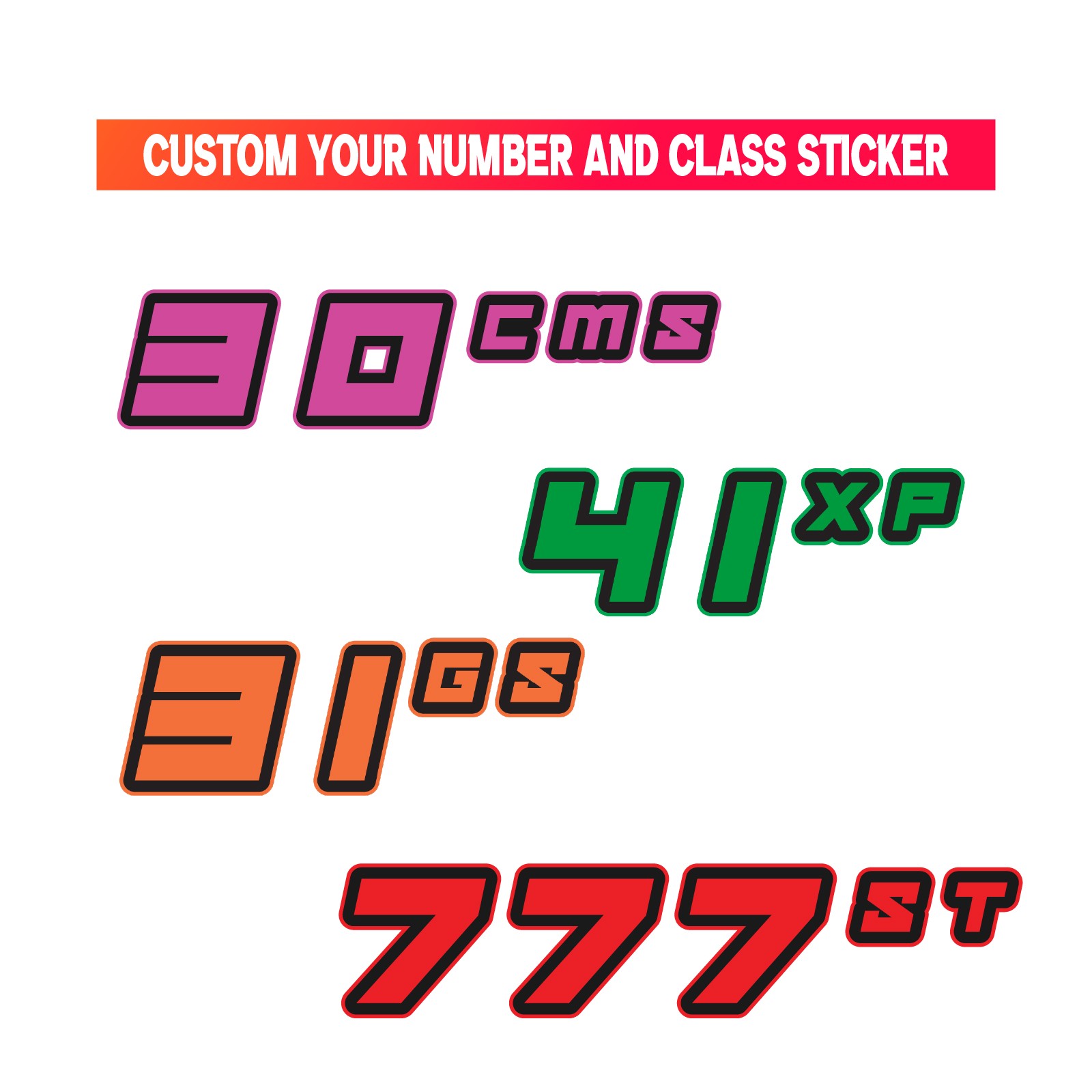 Custom Autocross Number Class Magnet Decal x2 8,10-16 inch – Bold Black Style