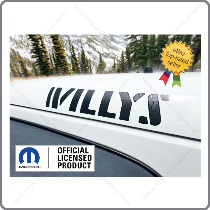 SET 2 – Jeep Wrangler JK WILLYS Hood Decals Stickers 3D Topo Map BLACK UV1A4