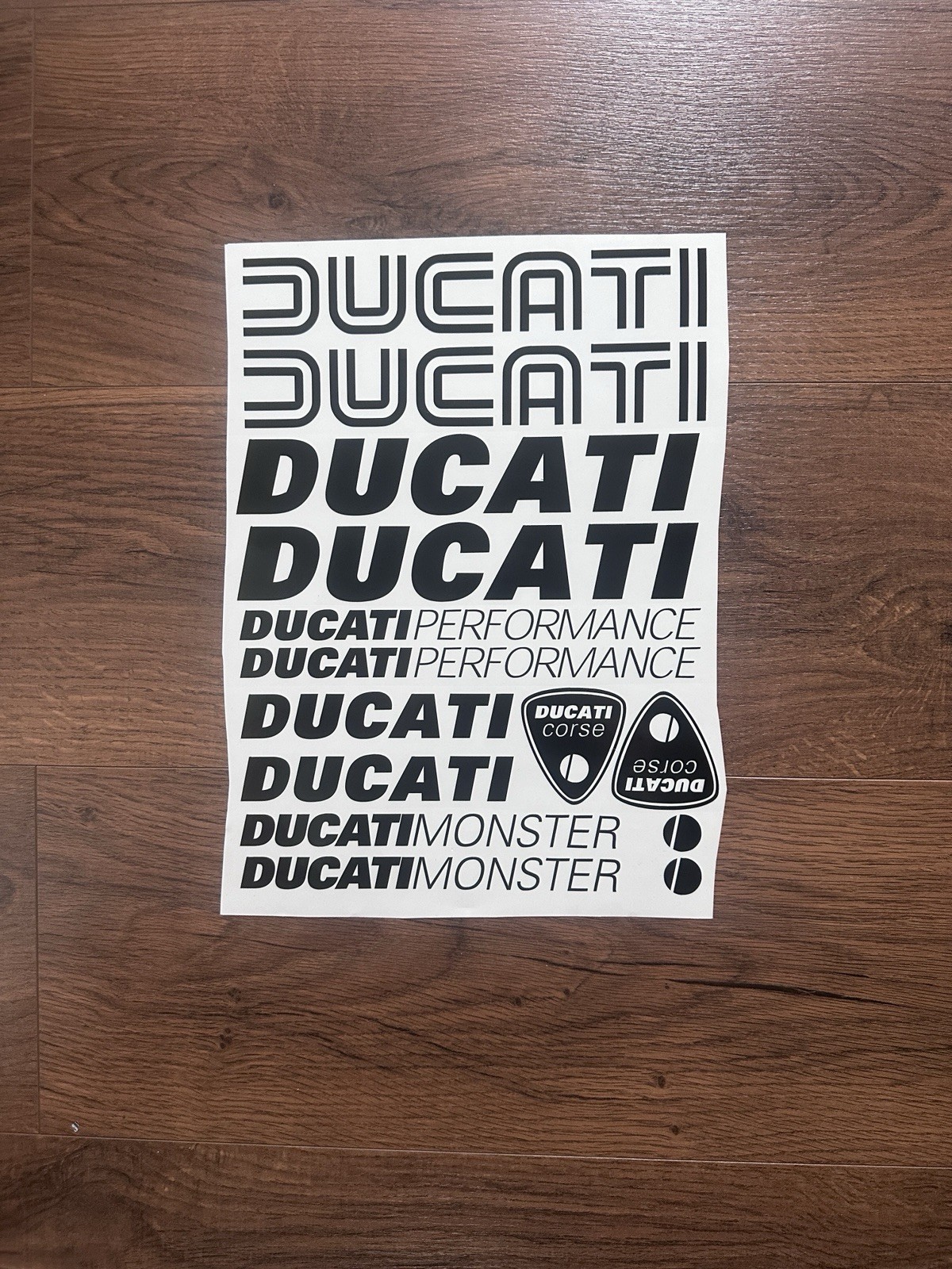 Ducati Vinyl Decal Sticker Sheet Black Logo Performance Corse Monster