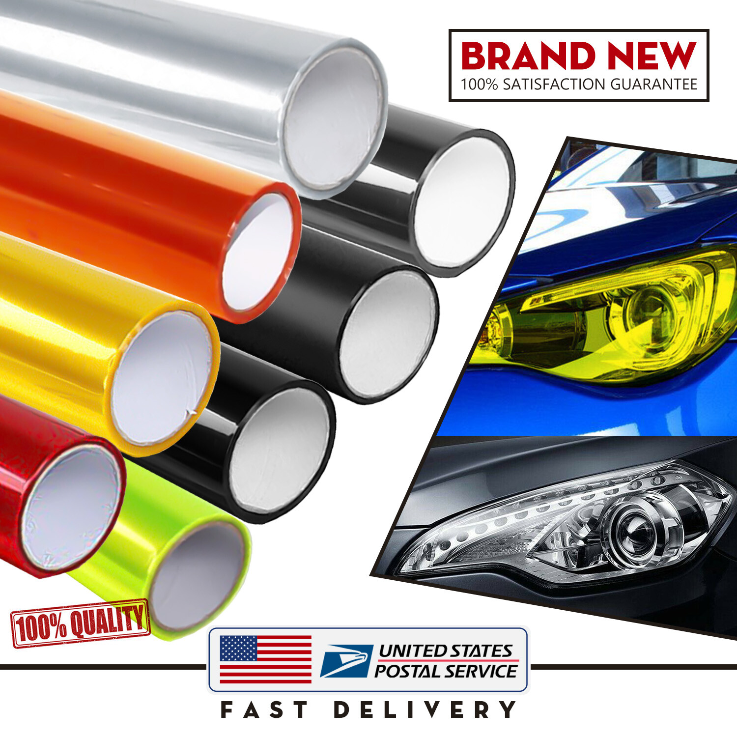 Premium Color Glossy Tint Headlights Tail Light Fog Lights Vinyl Gloss Wrap Film