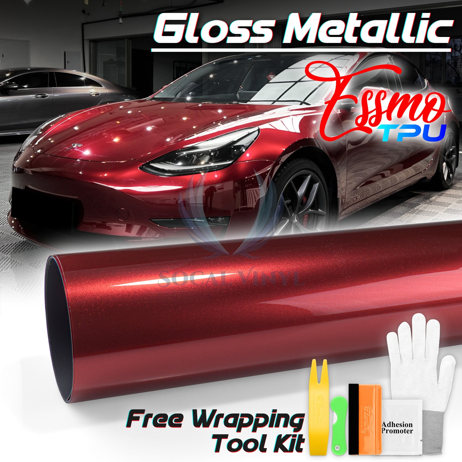 Gloss Metallic Crimson Red PPF TPU Paint Protection Film Dry Wet Auto Vinyl Wrap