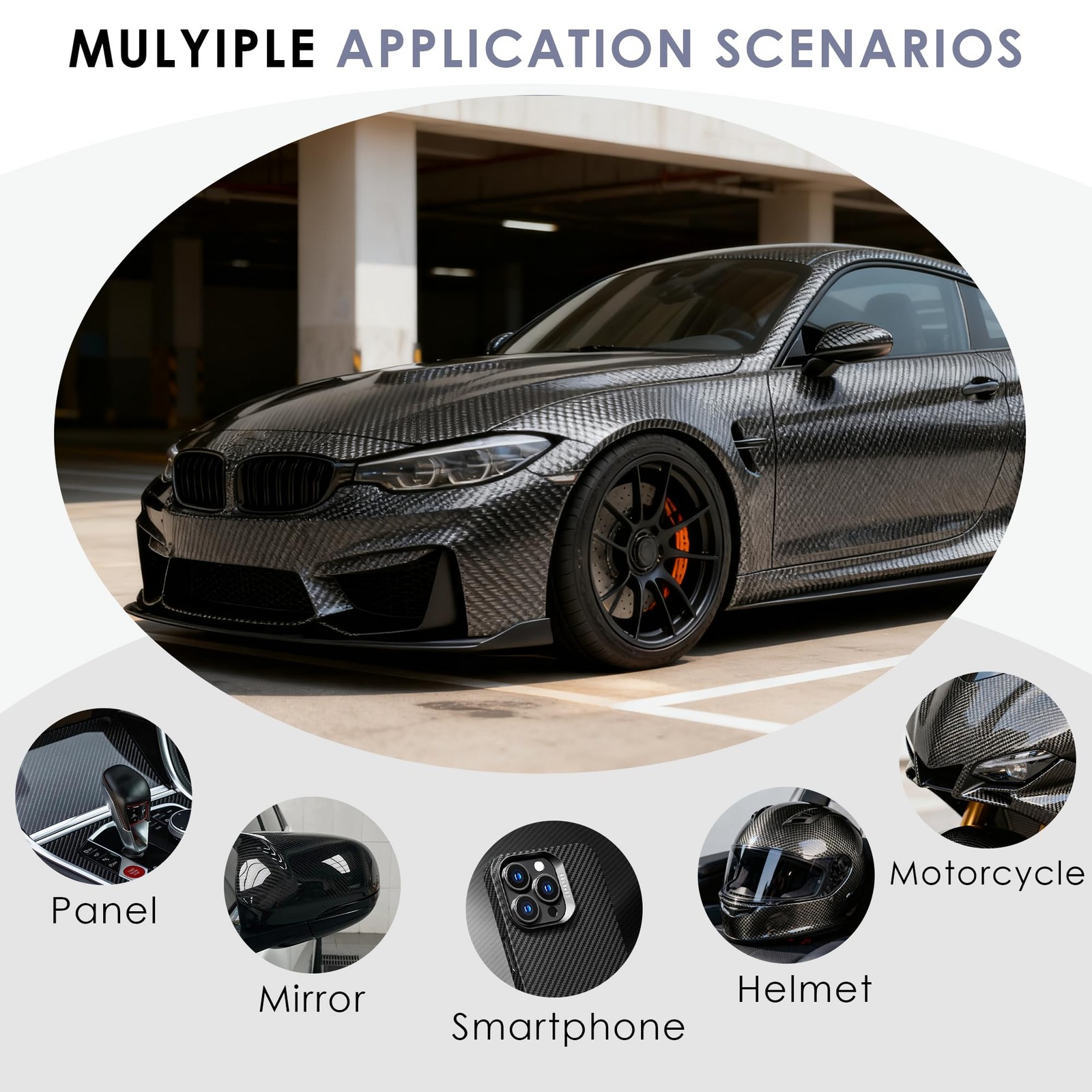 XINXINVibe 1ft x 5ft Car Vinyl Wrap, 3D Carbon x 5ft, Fiber Black