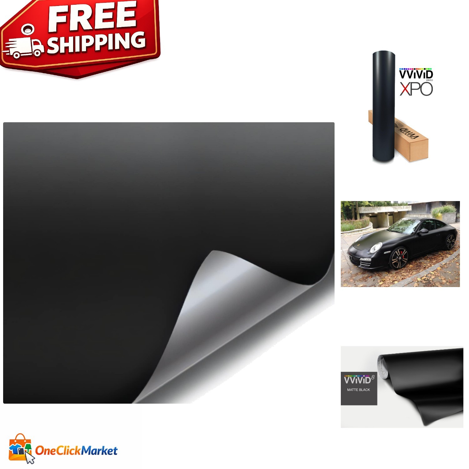 Universal Matte Black Vinyl Wrap 1ft x 2ft – Air Release for Flawless Finish