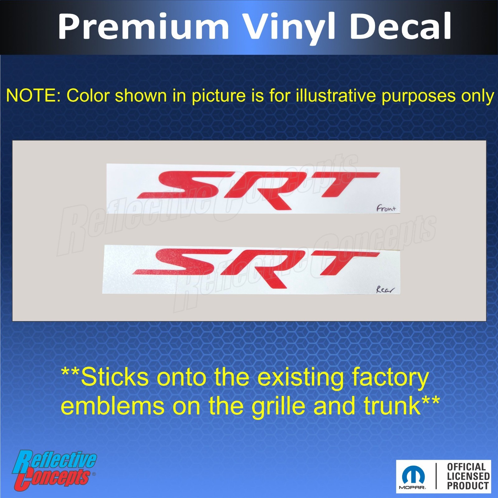 SRT Front Rear Emblem Overlay Decals Stickers – 2015-2016 Challenger SRT HELLCAT