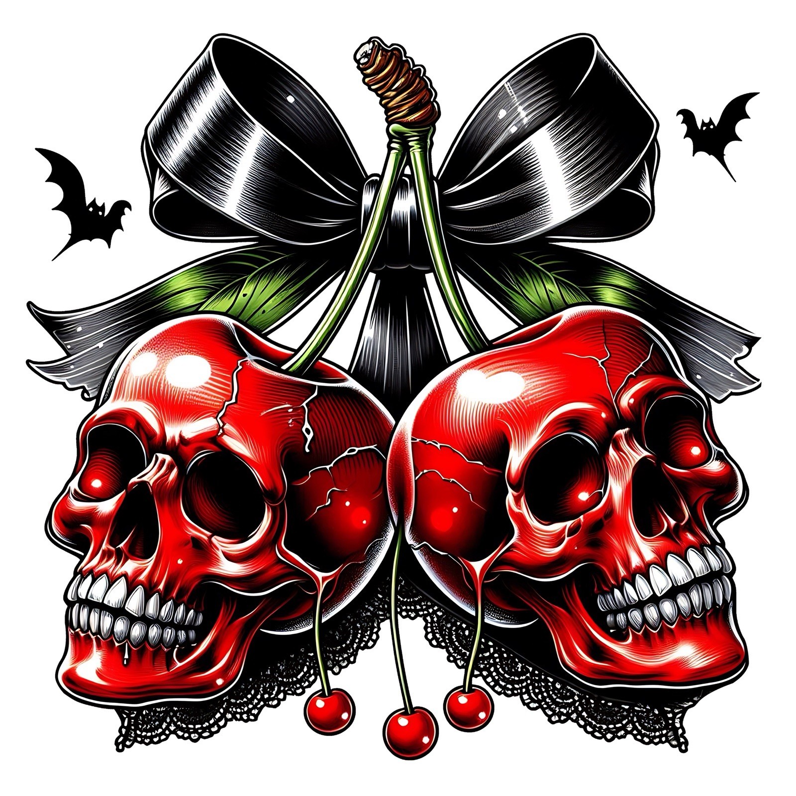 Holiday Sticker (3 Inch) Halloween Red Skulls Hanging By A Black Bow !