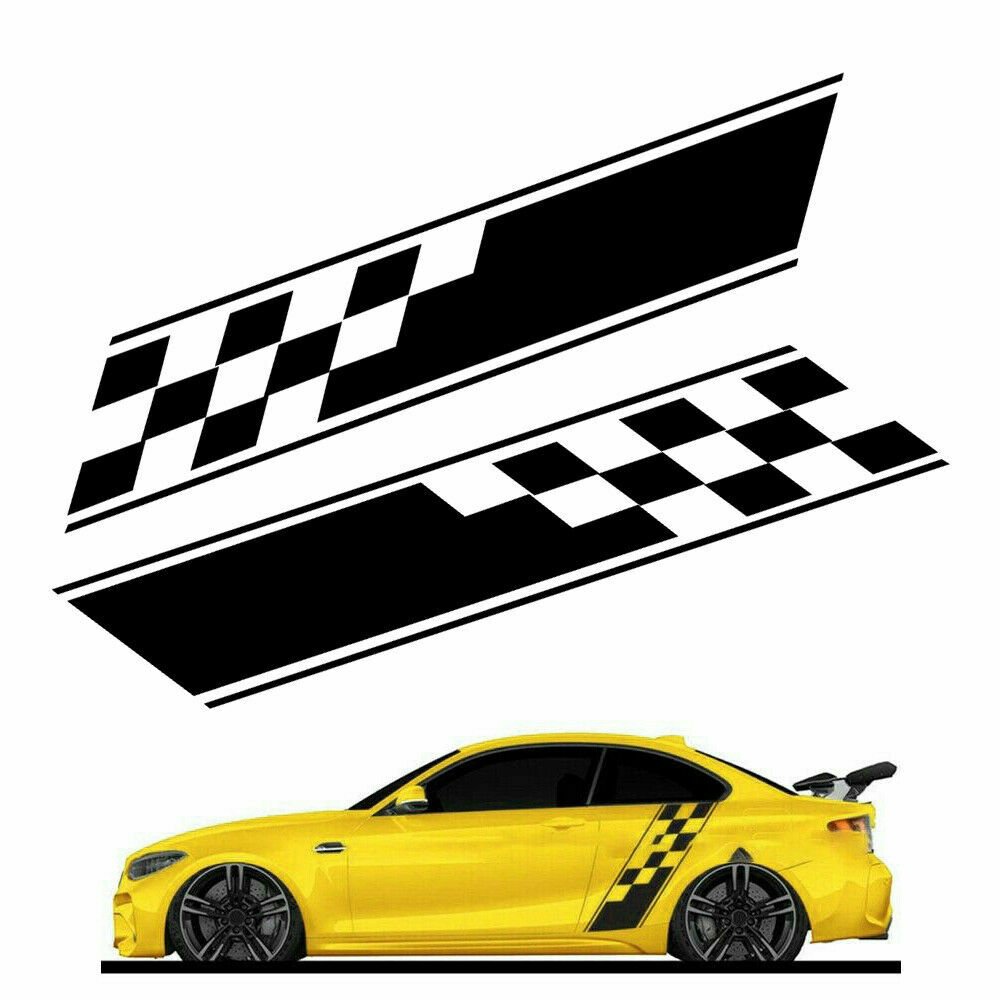 2X Sport Rally Racing Plaid Car Body Side Door Skirt Fender Stripe Decal Sticker