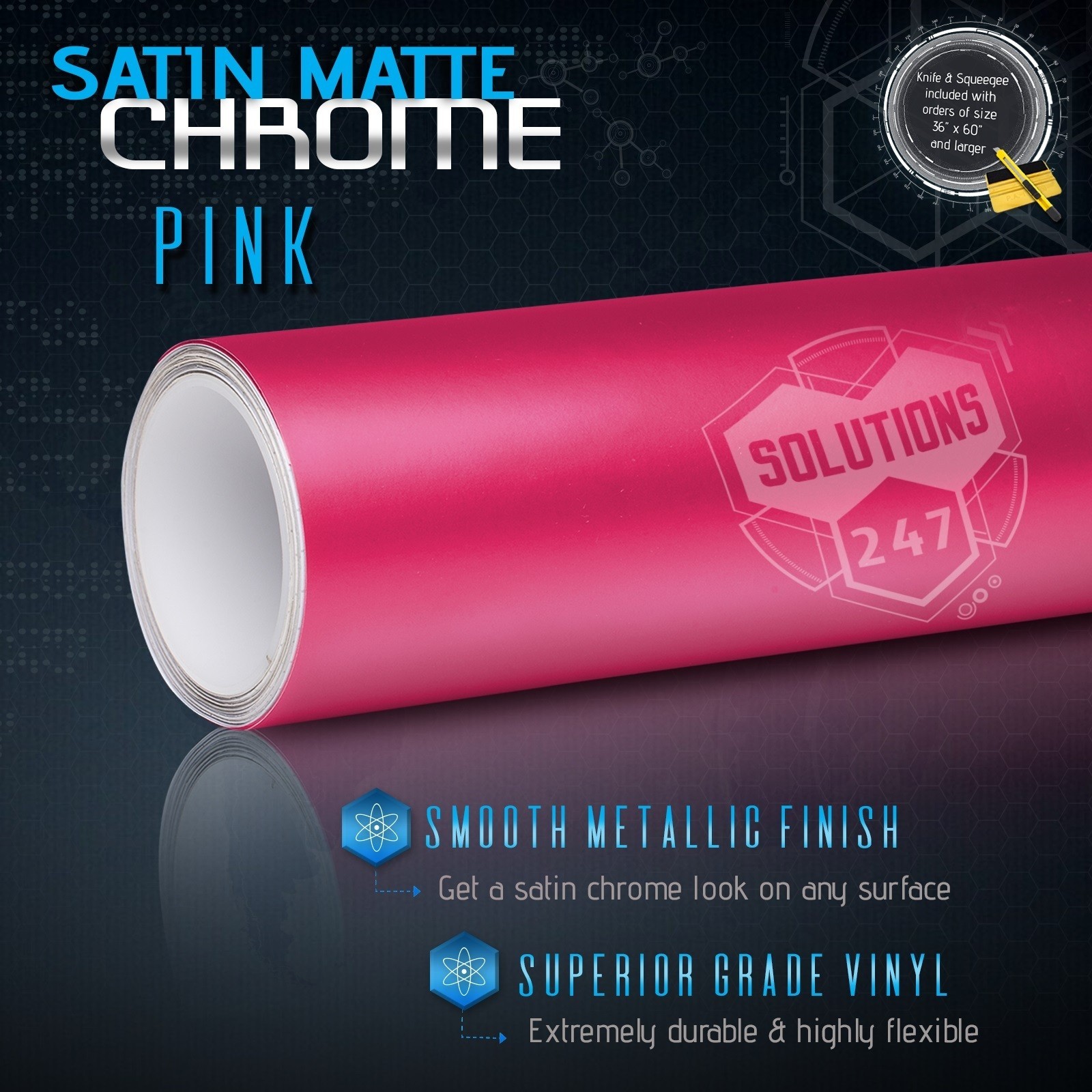 Satin Matte Chrome High Metallic Vinyl Film Wrap Sticker Bubble Free Air – PINK