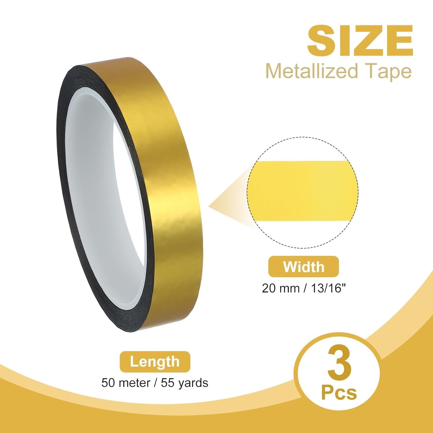 PATIKIL Metalized Polyester Film Tape 13/16 in x 55 Yard, Matte Gold