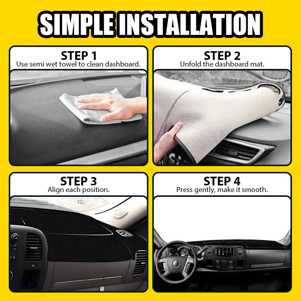 Dash Cover Mat Black Gray Fit 2007-2013 GMC Sierra 1500 2500HD 3500HD Dashboard