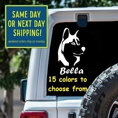 8 Sizes CUSTOM Name HUSKY FACE STICKER DECAL PERSONALIZED Car Window Laptop