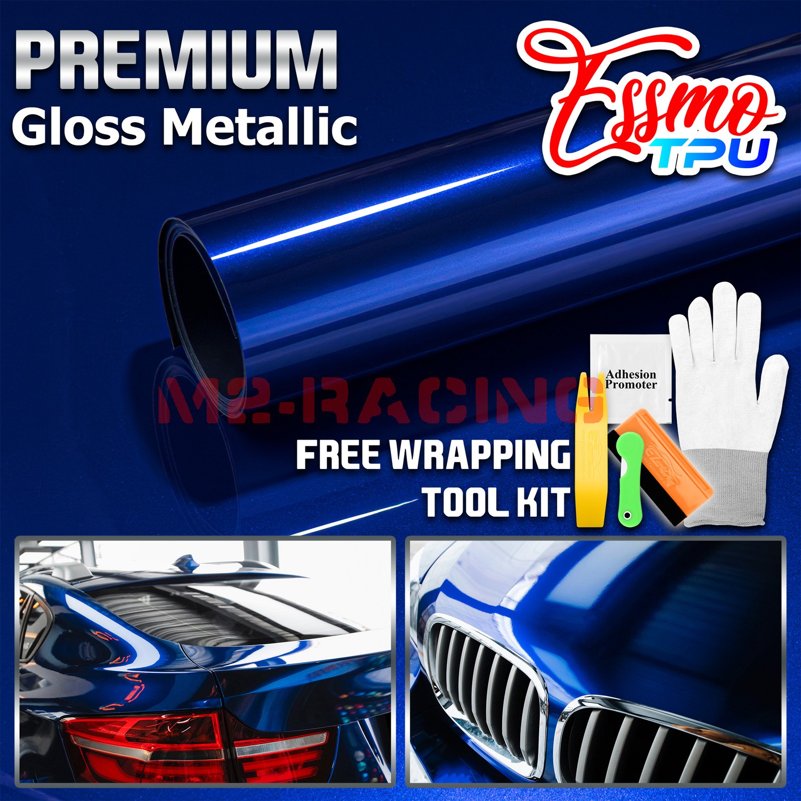 Gloss Metallic Sapphire Blue PPF TPU Paint Protection Film Dry Wet Vinyl Wrap