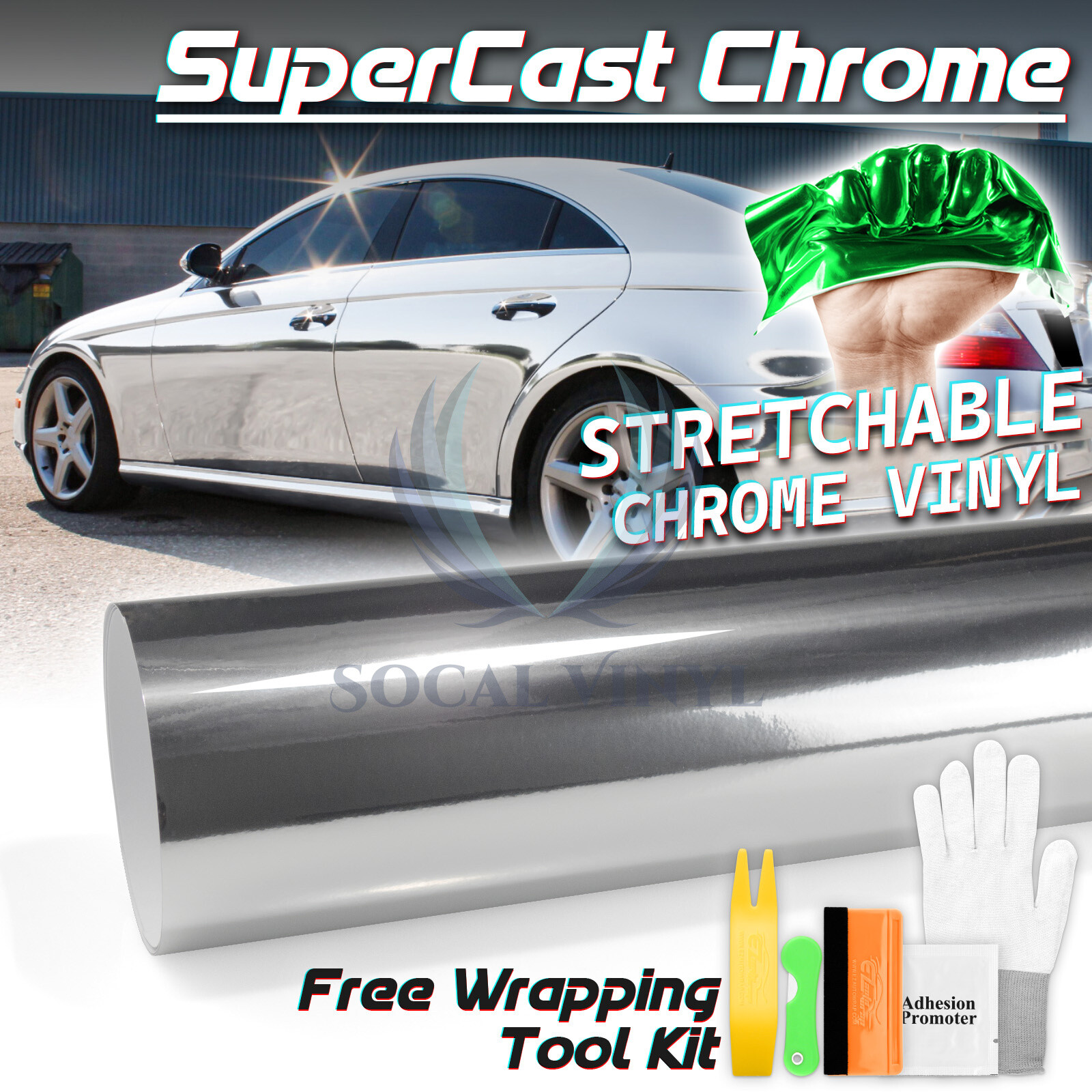 Supercast Chrome Silver Car Vinyl Wrap Sticker Easy Stretch Decal Sheet Film DIY