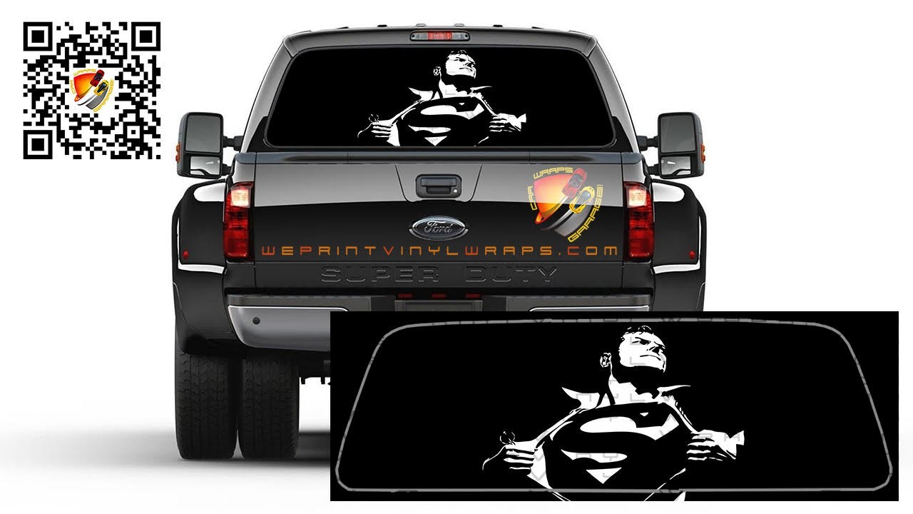 Superman Black and White Rear Window Tint Perforated Graphic Vinyl Trucks Cars