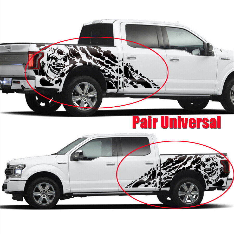 2x Car Truck Side Vinyl Sticker 4X4 Off Road Pickup Decal Skull Graphics Black