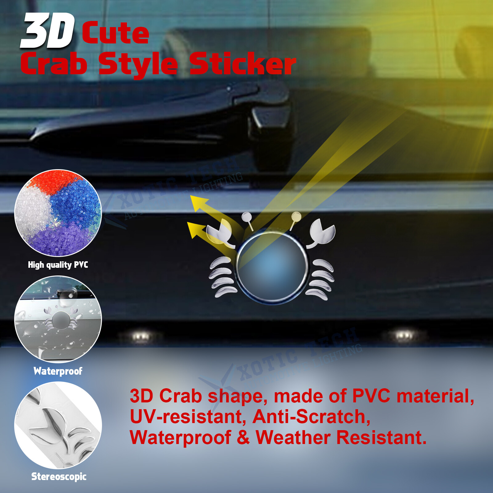 Car Crab Stickers 3D Three-Dimensional Badge Decoration Decal DIY Universal Trim