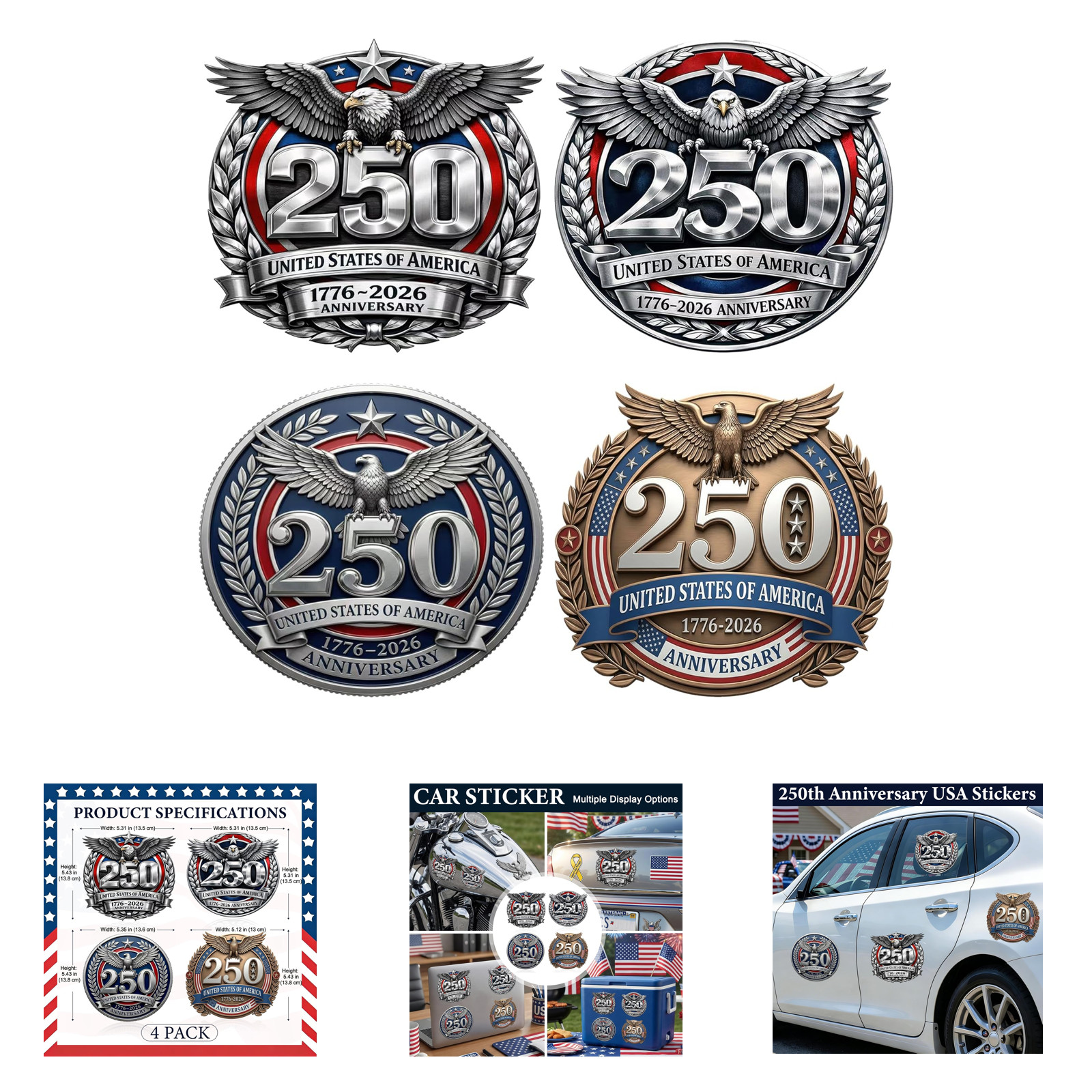 Patriotic Car Decal Vinyl Sticker 1776 2026 Independence Day Eagle American Flag