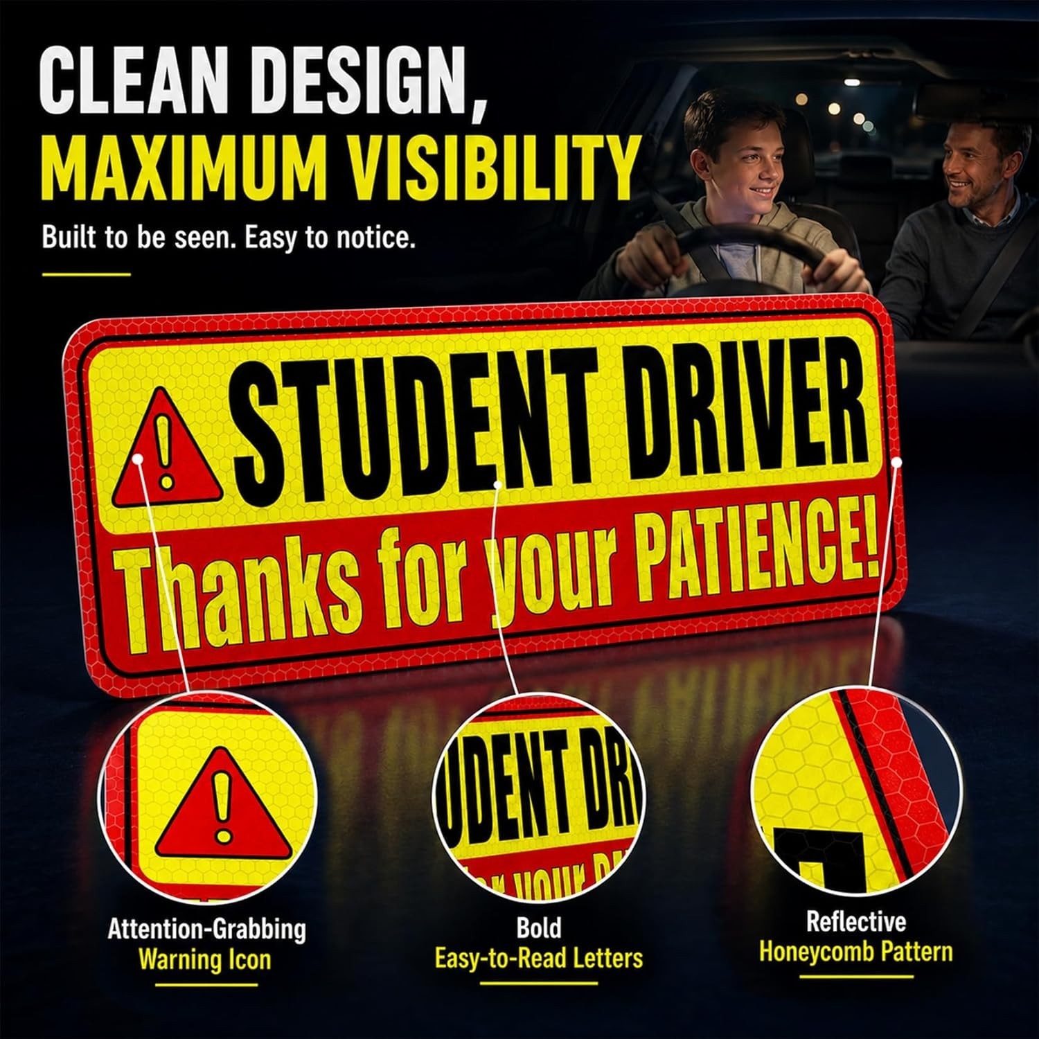High Visibility Student Driver Car Magnets – Please Be Patient Message Pack