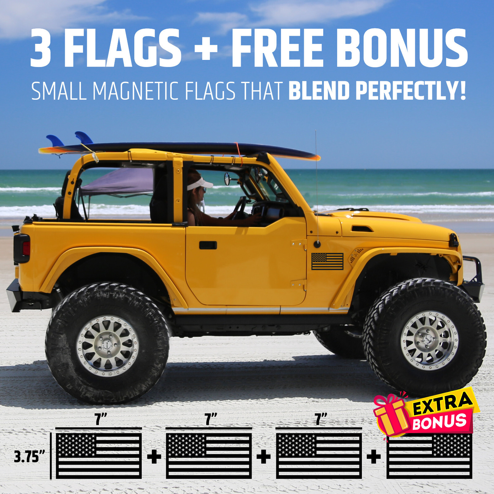 Premium American Flag Magnets for Trucks and Cars (3 Pack) + Bonus Reverse Flag