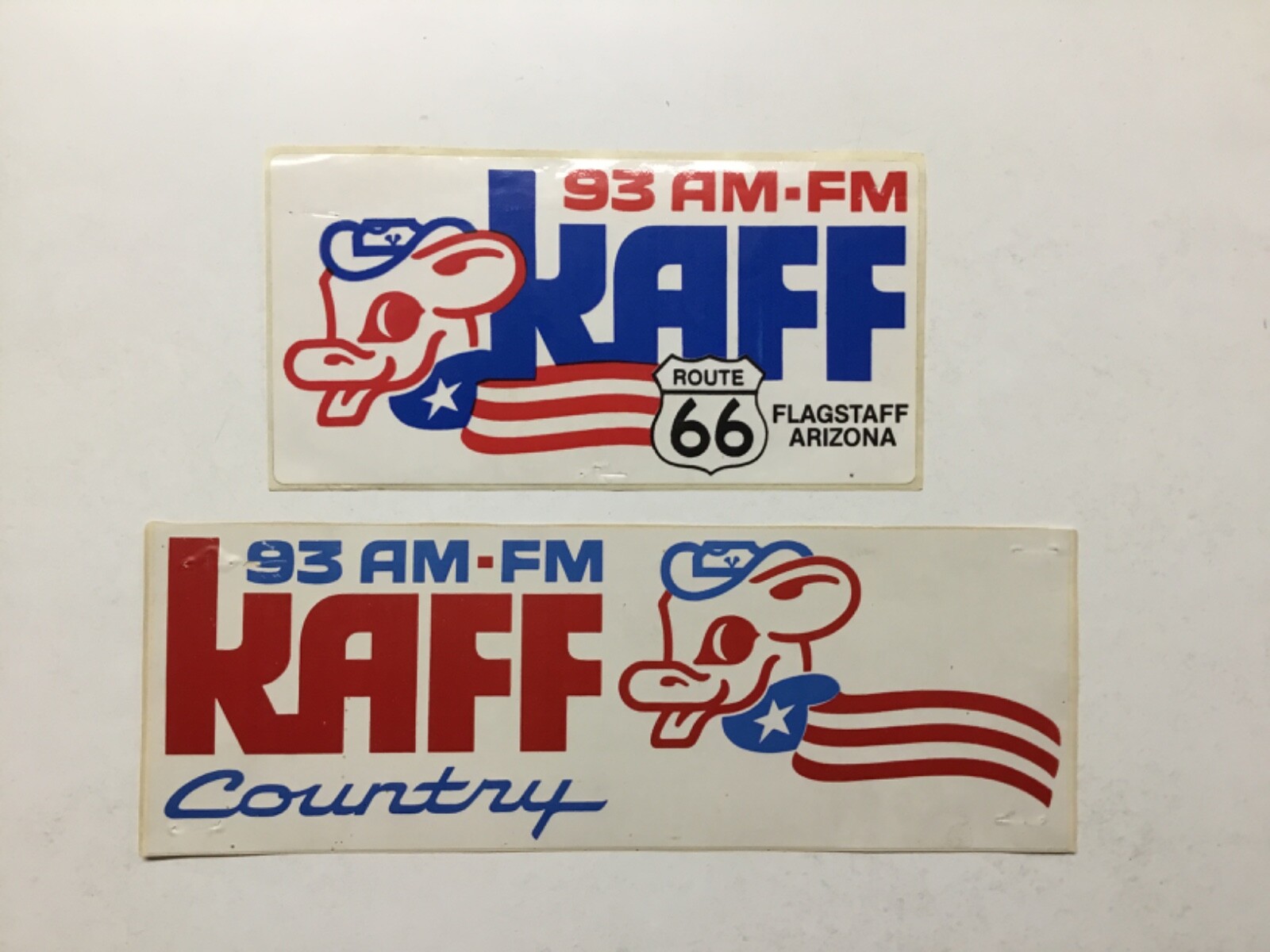 93 AM-FM KAFF Country Radio Station Vintage Bumper Sticker Lot x 2 (10”x3”, 7×3)