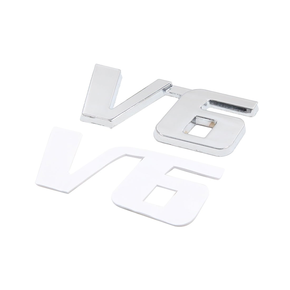 Silver Tone Metal V6 Pattern Adhesive Badge Emblem Sticker Decoration for Car