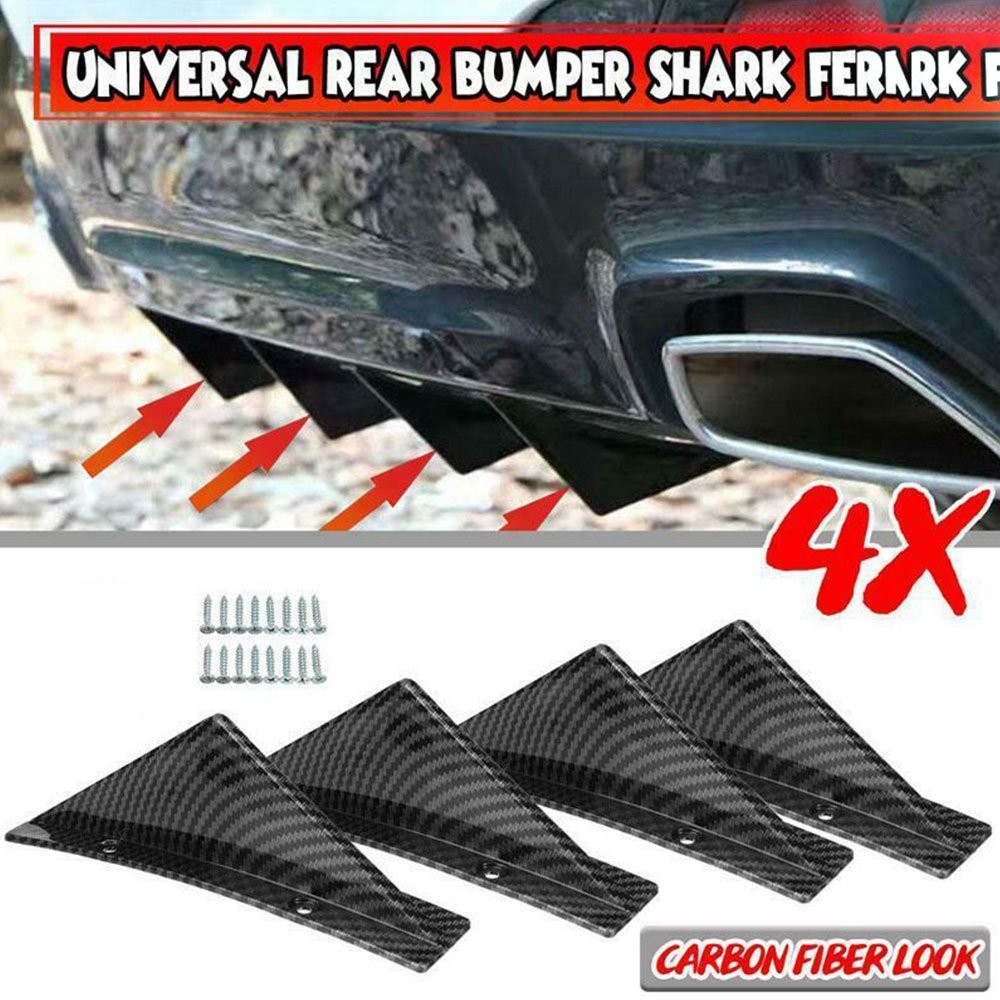 Car Look Lip Bumper Rear Diffuser Shark Splitter Fins 4PC Carbon Fiber Universal
