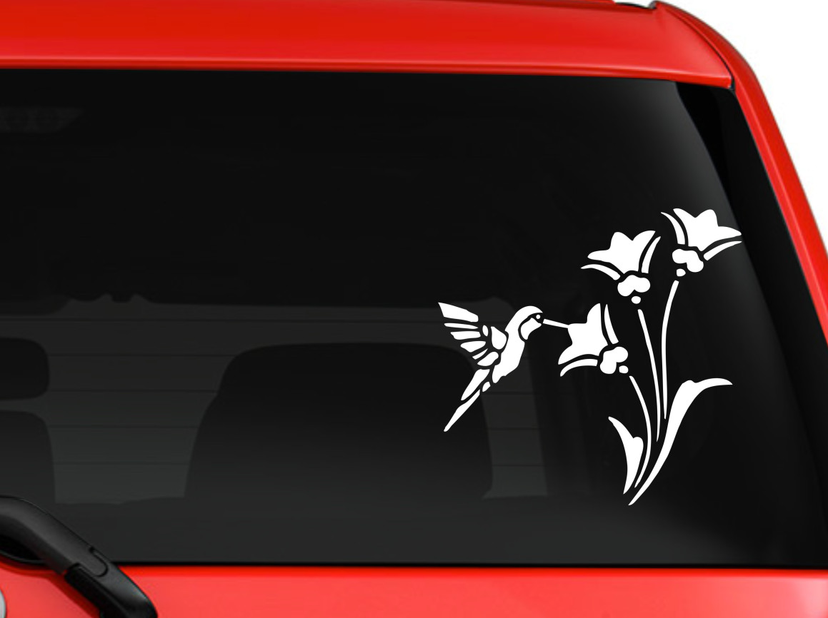Beautiful Hummingbird and flower silhouette car truck laptop decal sticker 6″