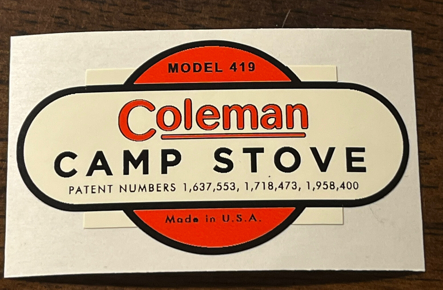 Coleman Decal For Style 419 Stove Vinyl Easy To Install WW2 Era One Decal