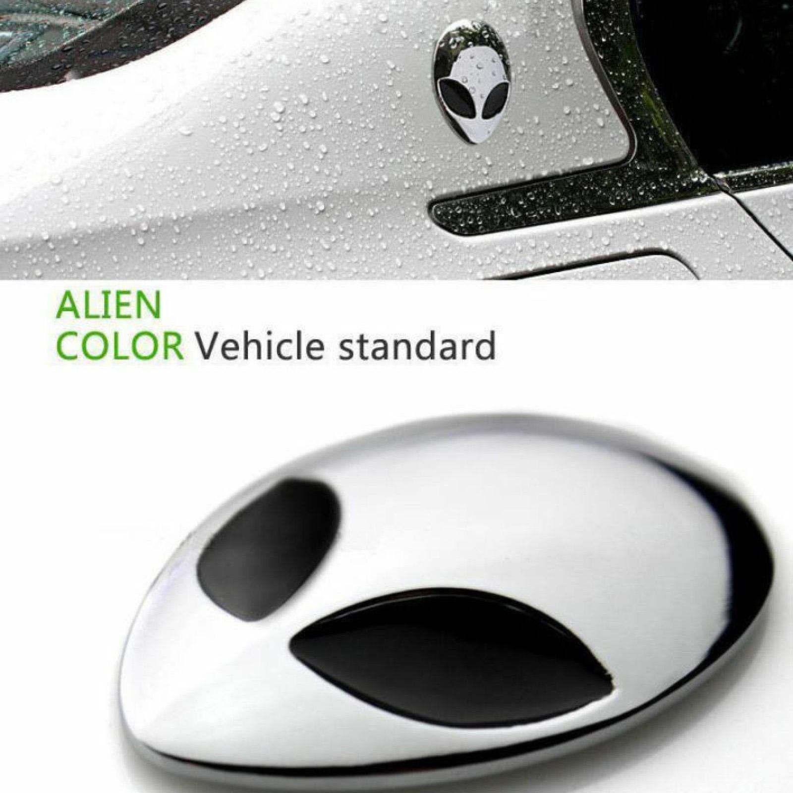 2PCS Chrome Metal 3D Alienware Head Auto Logo Sticker Badge Emblem Car Decal New