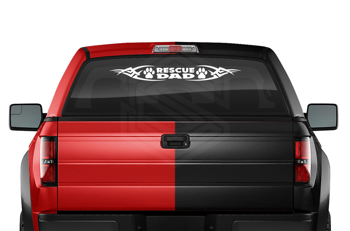 #106 RESCUE DAD Dog Paw Print Decal Sticker Windshield Window Vinyl Graphic Car