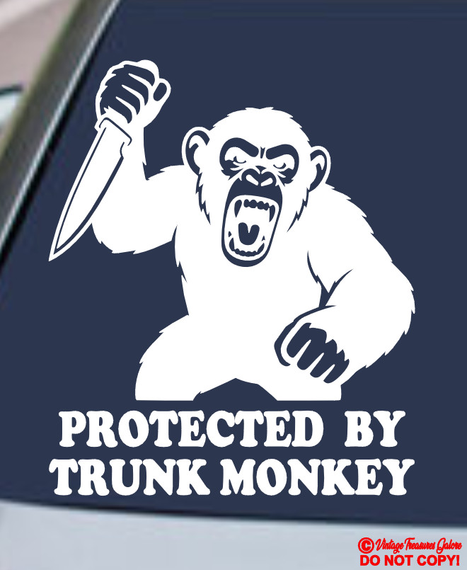 PROTECTED BY TRUNK MONKEY VINYL DECAL CAR REAR BACK WINDOW BUMPER STICKER JDM