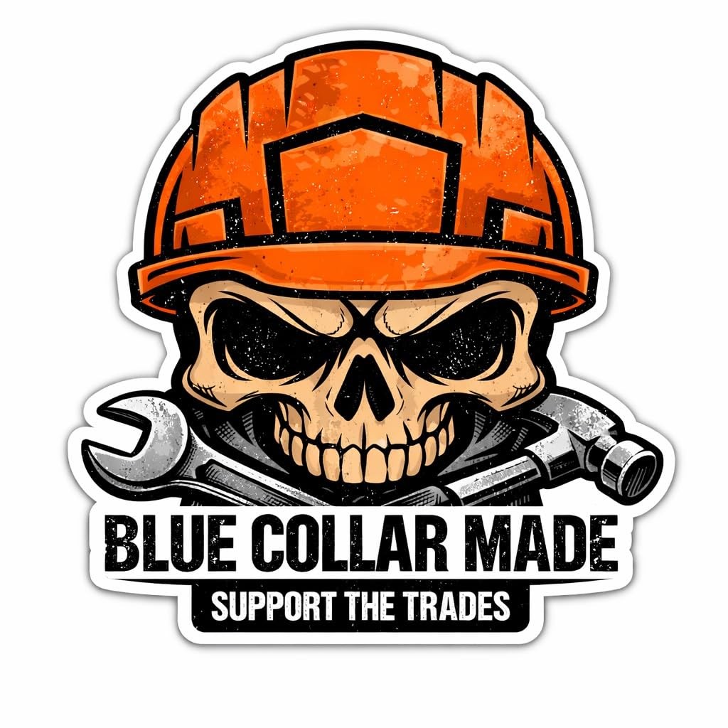 Blue Collar Made Support The Trades Sticker, Skull with 5 Inches, Multicolor