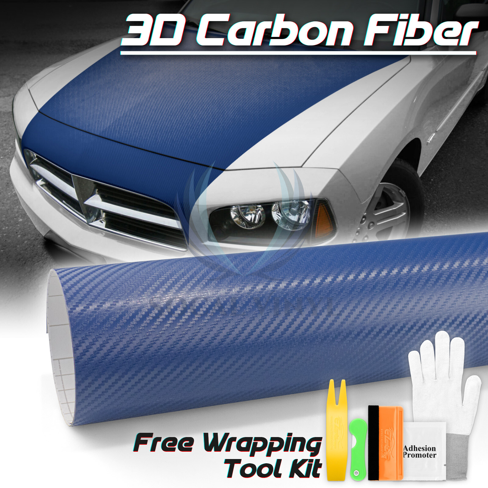 3D Carbon Fiber Navy Blue Matte Texture Vinyl Car Wrap Sticker Decal Film Sheet