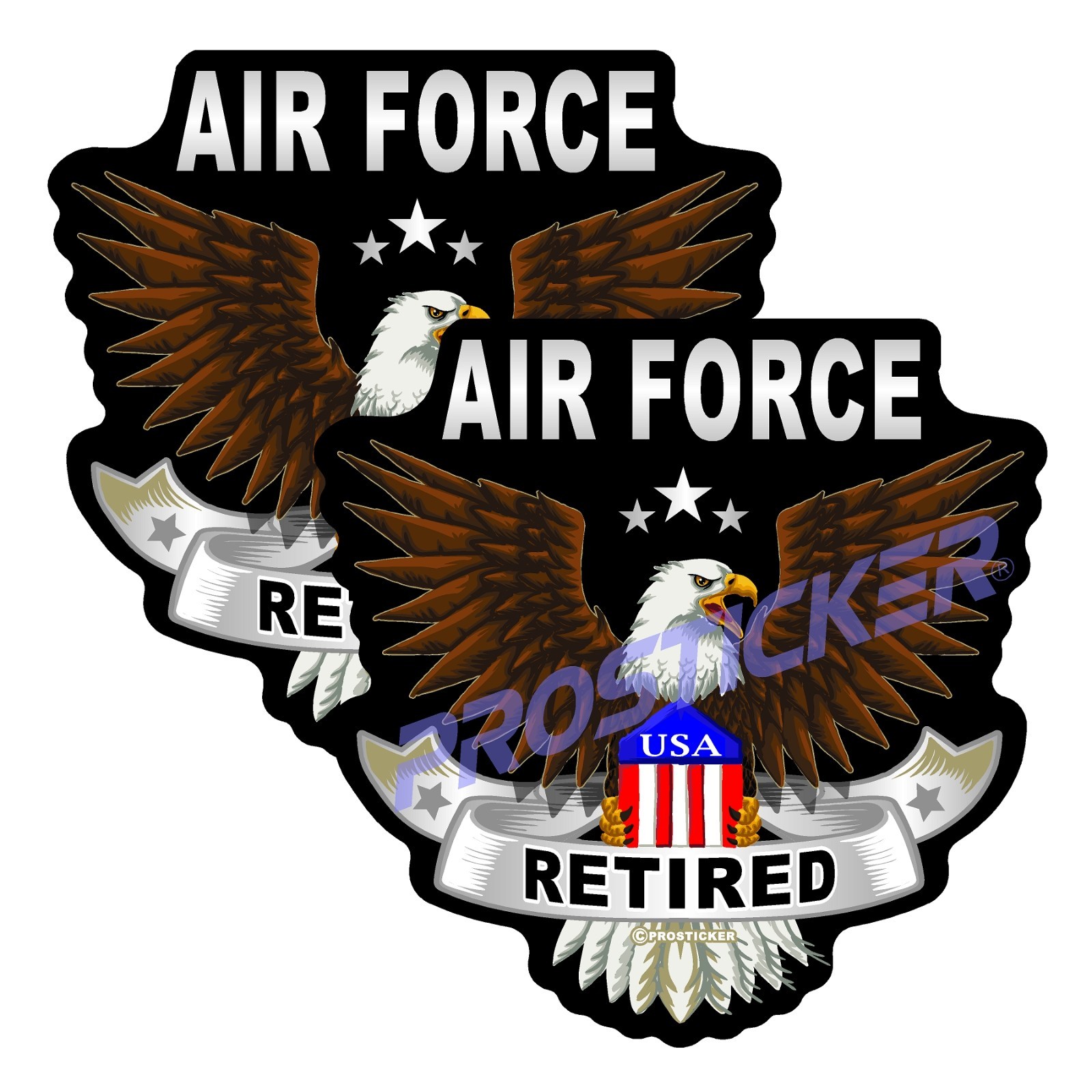 Air Force Retired Eagle Decal USA Military (One) 3″ 2 Pack ProSticker 253 2PK