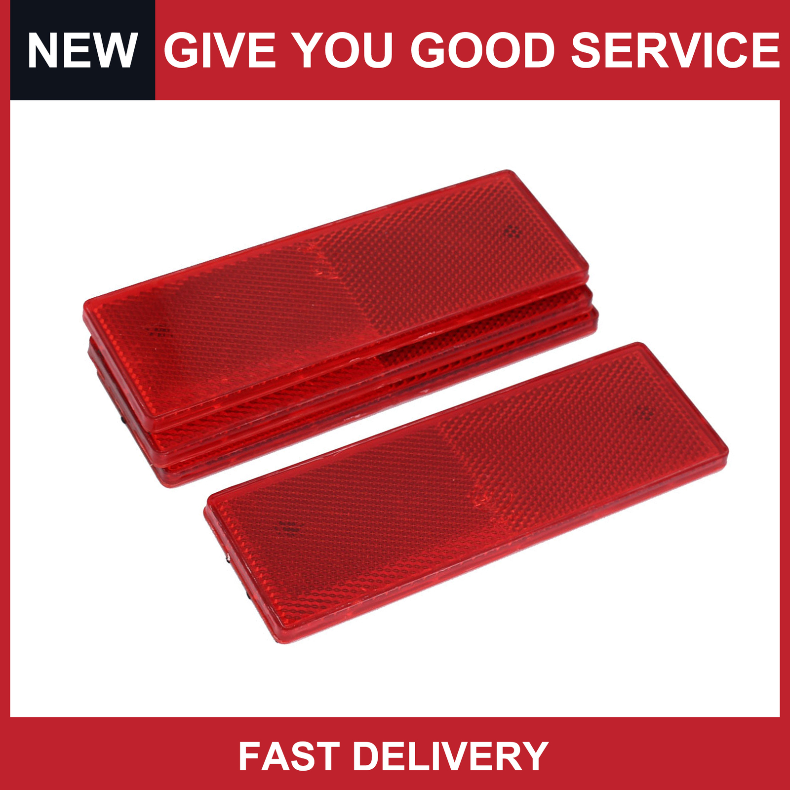 Universal Car Plastic Stick-On Reflective Rectangle Reflector Red Pack of 4