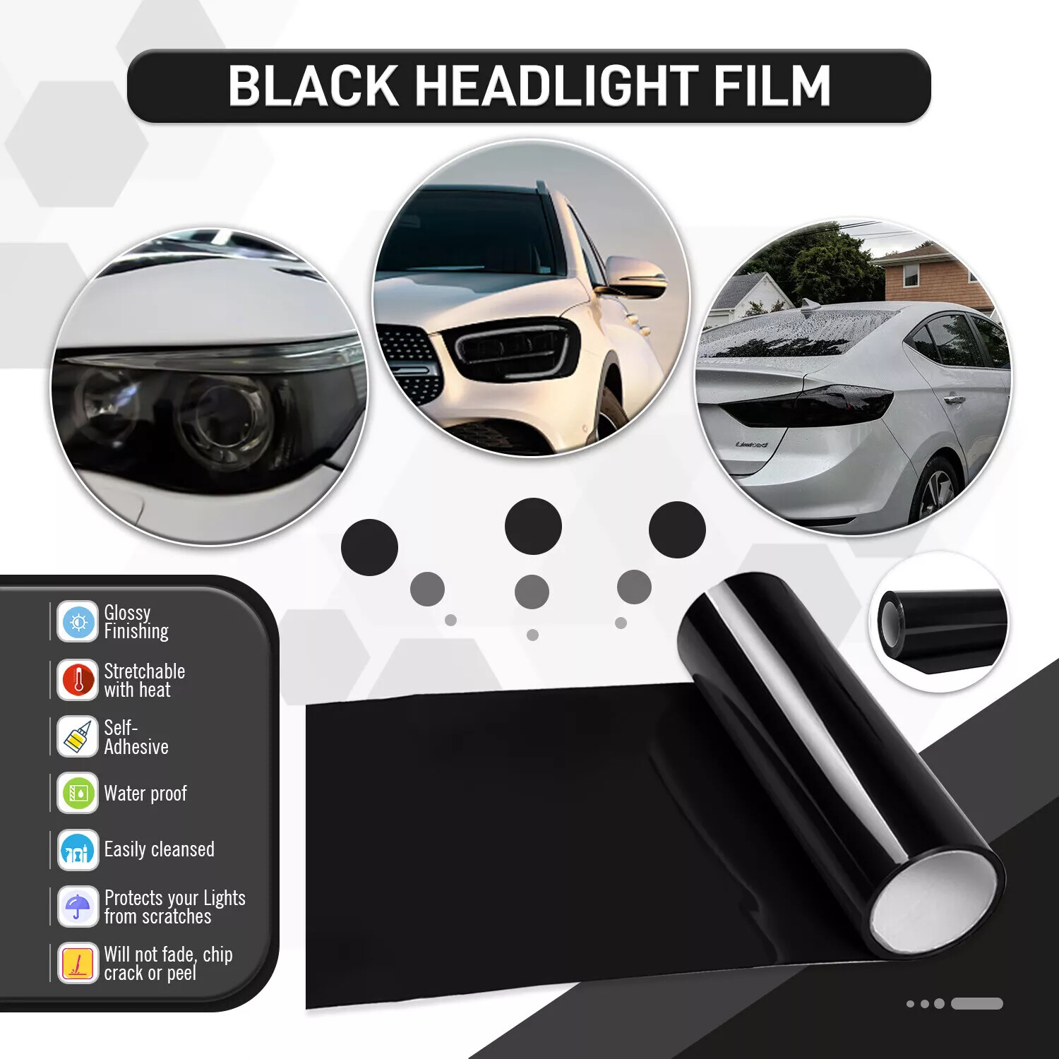 TPU Tint Gloss Clear PPF Protection Film Headlight Tail Light Fog Vinyl Wrap DIY