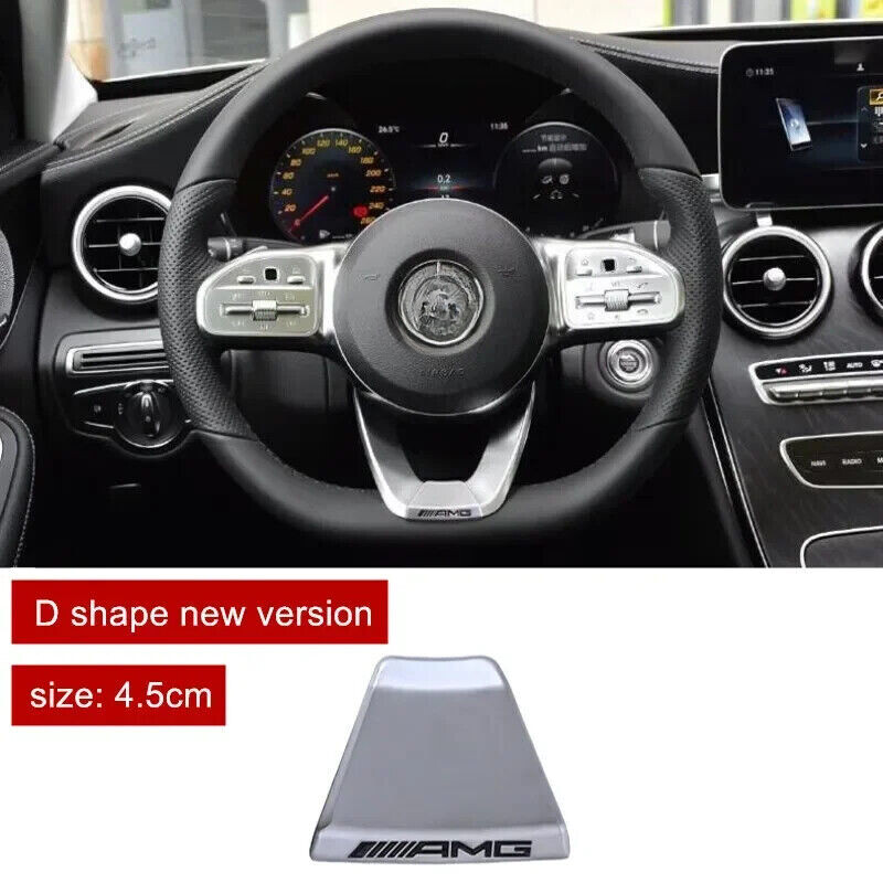 For AMG GLC C43 C350E Steering Wheel Emblem 3D Badge Squared Base Chrome Black