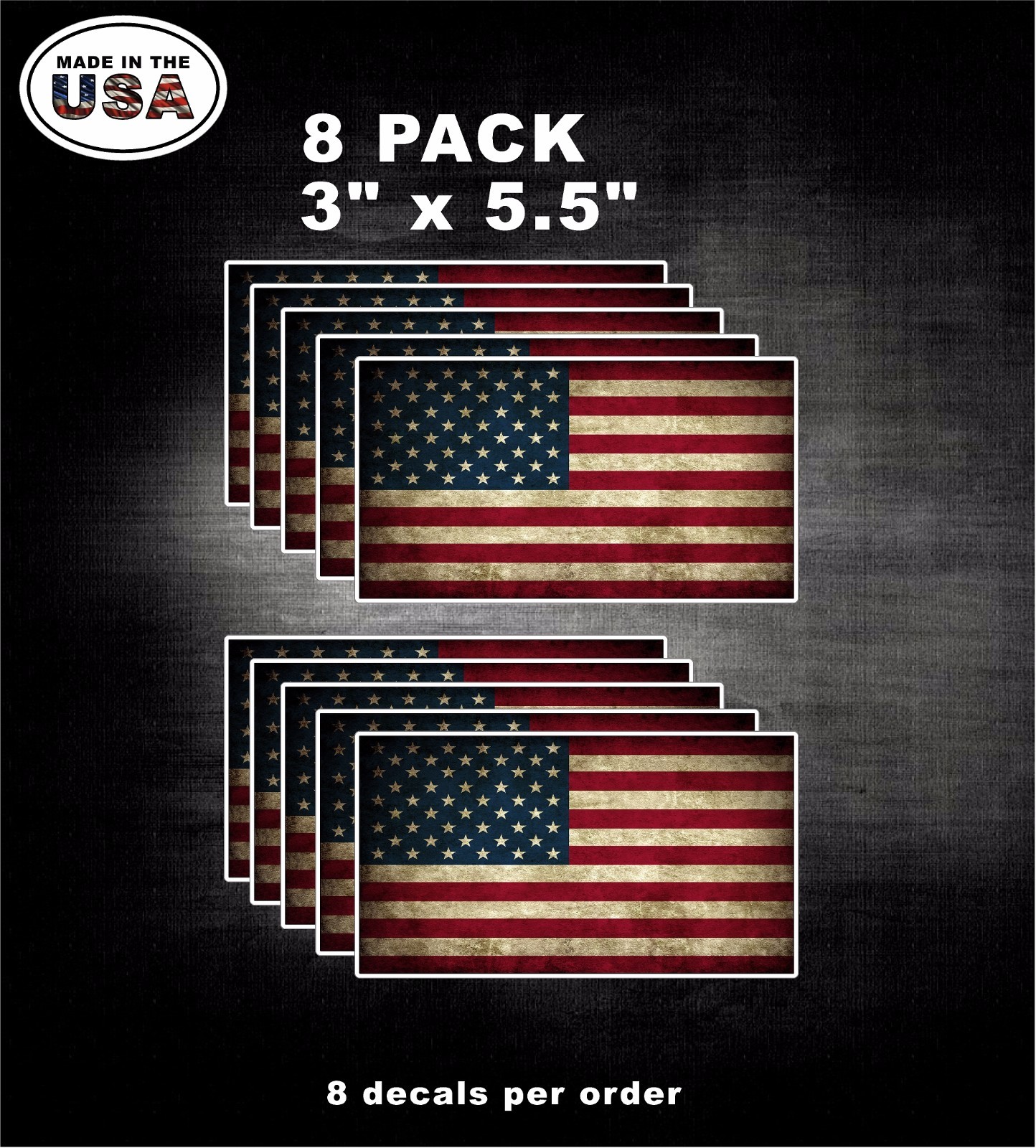 8 PK American Flag Line Vinyl Decal Stickers 3″ x 5.5″ Truck Car Window Stickers