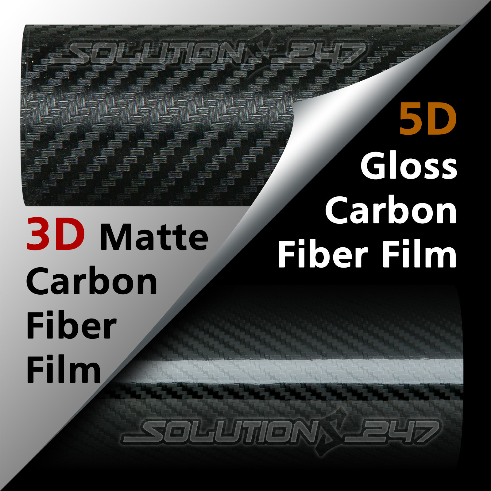 3D OR 5D Premium Matte or Full Gloss Black Carbon Fiber Vinyl Wrap Sticker Film
