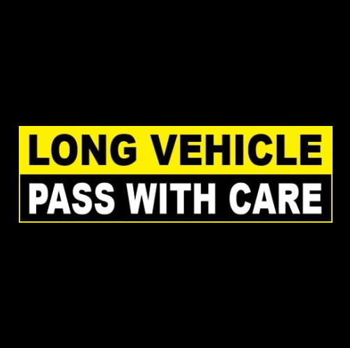 (2) “LONG VEHICLE – PASS WITH CARE” 18-wheeler WARNING STICKERS trucker