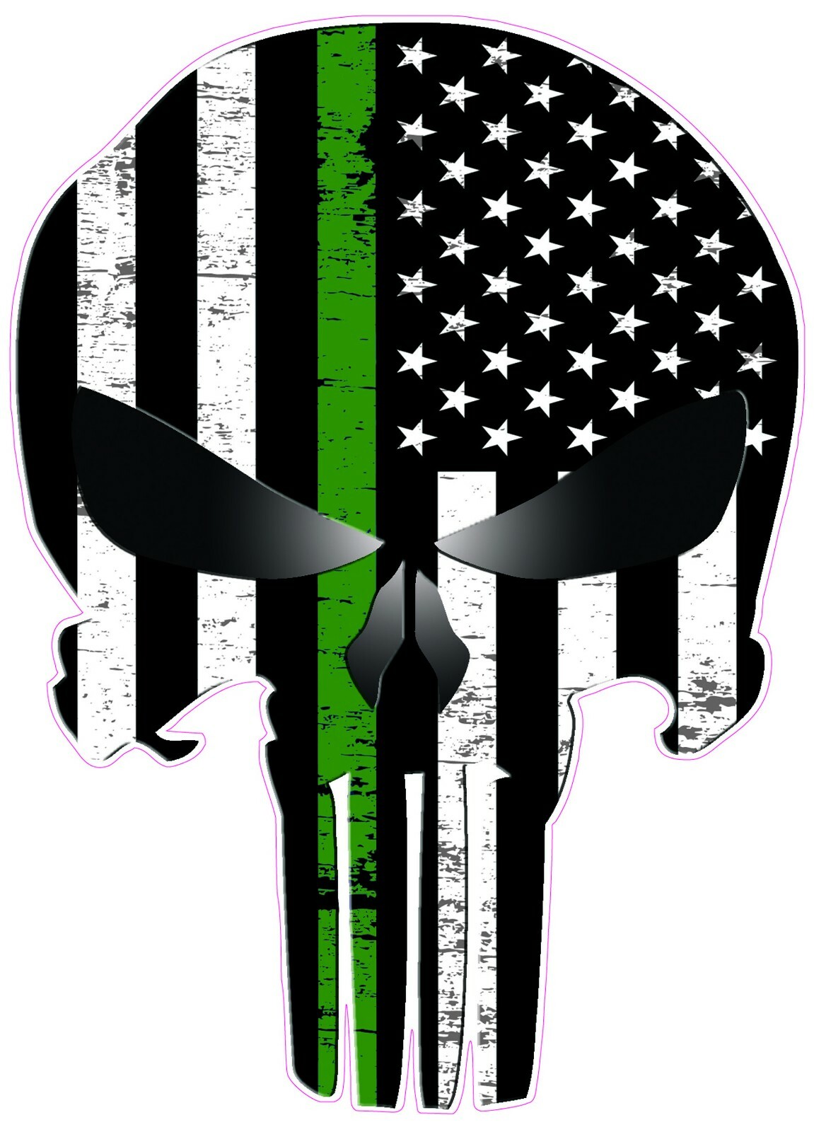 Skull Thin Green Military Line Subdued Decal 18″