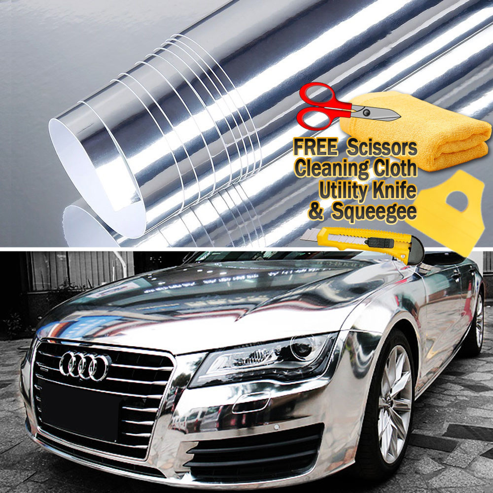 72″ x 60″ Silver Chrome Mirror Vinyl Film Wrap Sticker Stretchable 6ft x 5ft