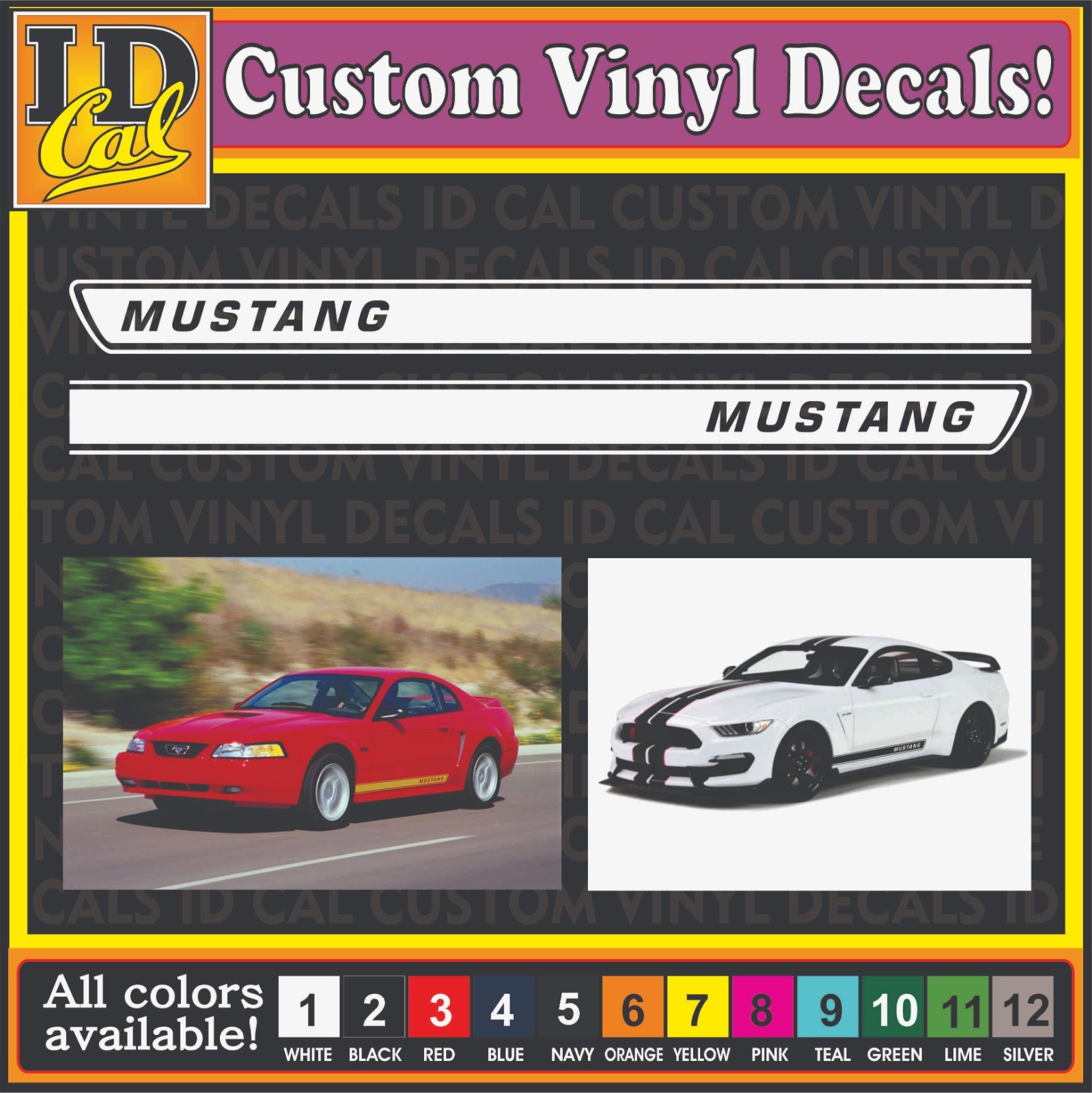 Ford Mustang Rocker Panel Door Side Stripes Decals Graphics 2 pcs 62″ long